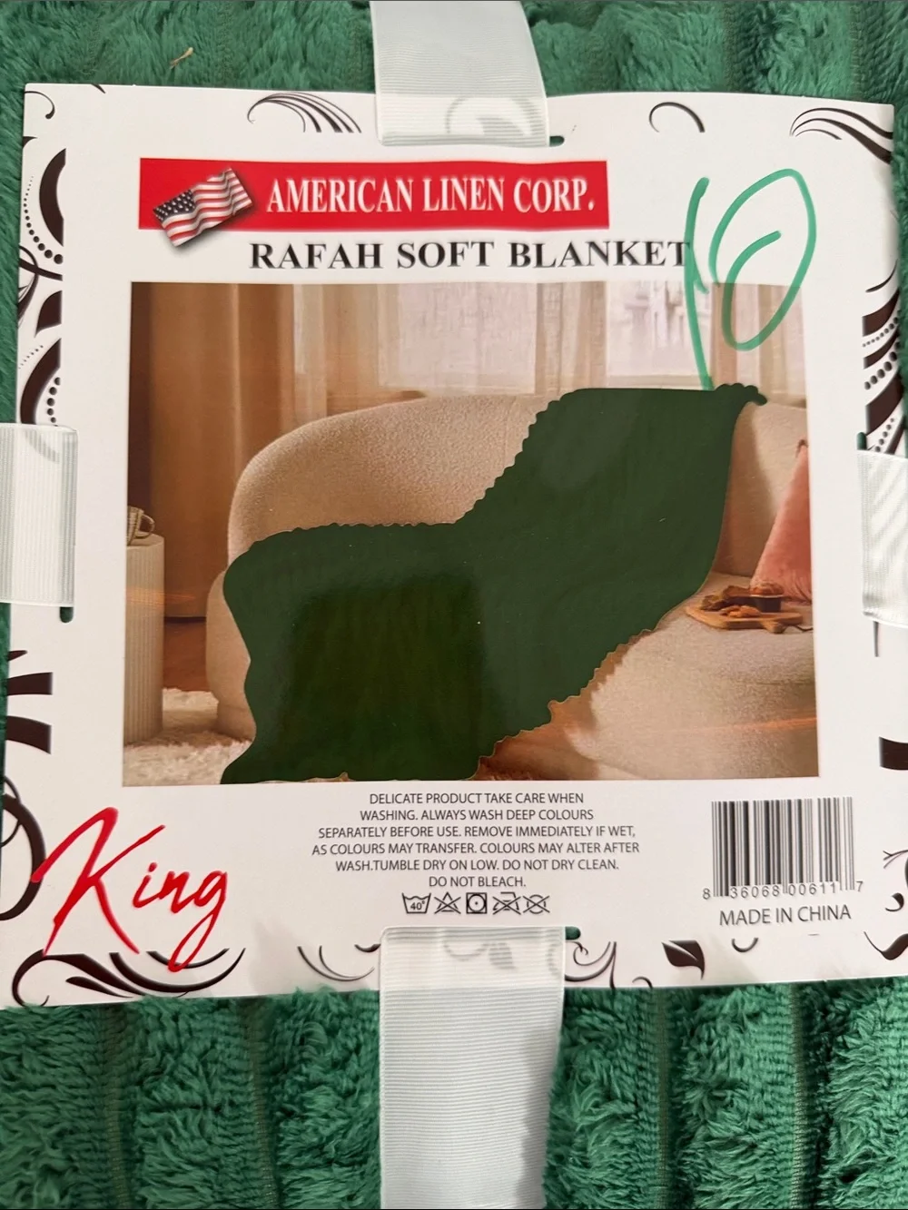 Rafah Soft Blanket - King Size, Green